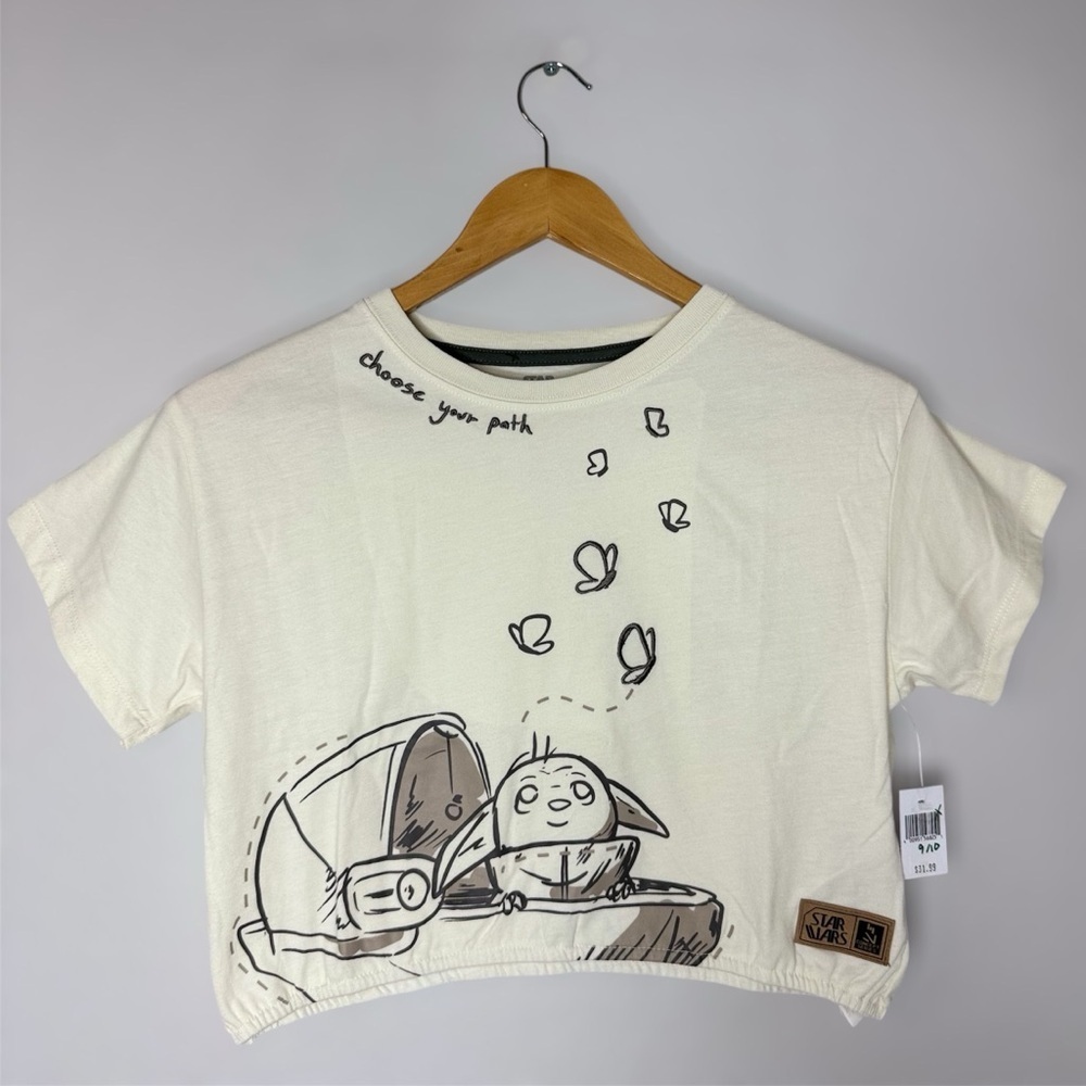 New Disney Parks Star Wars Cream Short Sleeve Tee with Yoda Design Girls 9/10